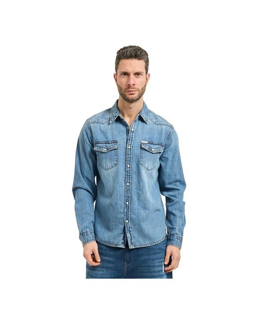 Guess Blue Denim Shirts for men