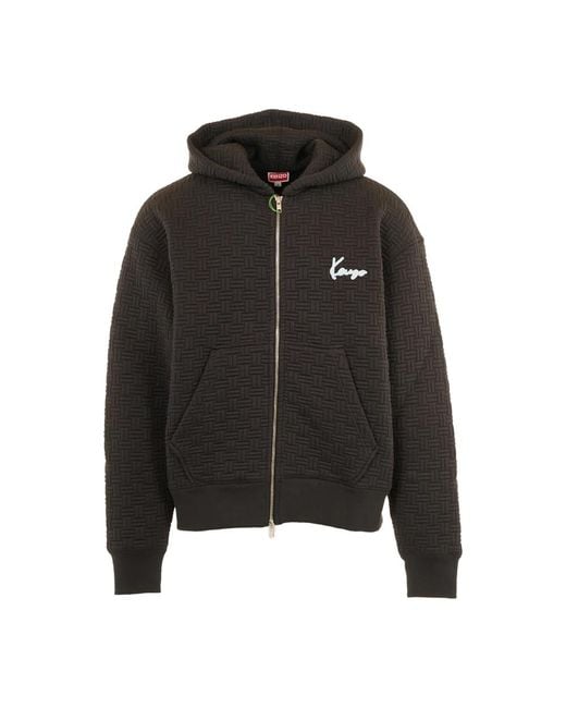 KENZO Geborduurde Boxy Rits Hoodie Sweater in het Black voor heren