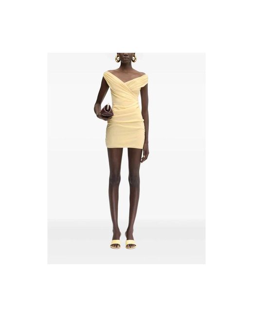 Jacquemus Yellow Beiges v-ausschnitt off-shoulder kleid