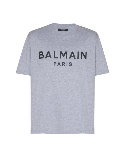 Balmain Tops ,Grijs ,Katoen Printed Katoenen T-Shirt in het Gray voor heren