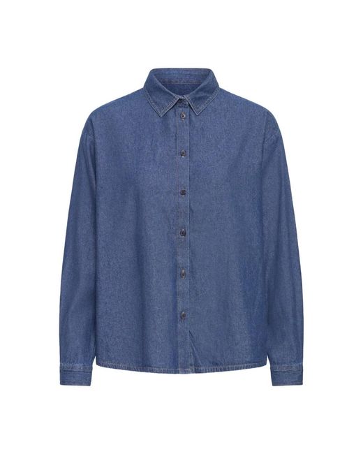 Ichi Overhemden ,Blauw ,Shirt Met Lange Mouwen in het Blue