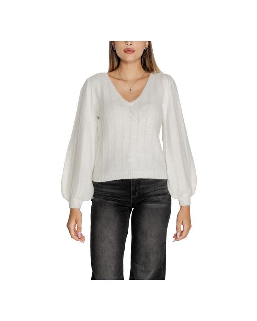 Guess White V-Neck Knitwear