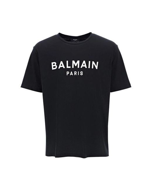 Balmain Logo print baumwoll t-shirt in Black für Herren