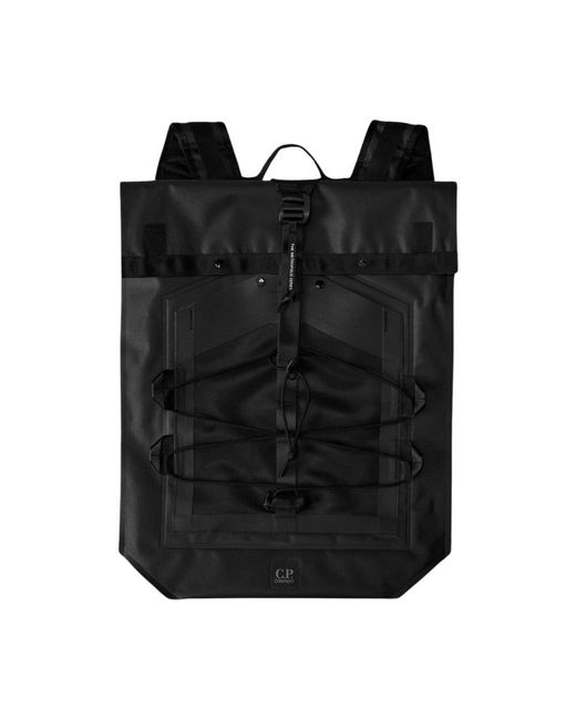 C P Company Zwarte Rubberen Rugzak Met Mesh Zak in het Black voor heren