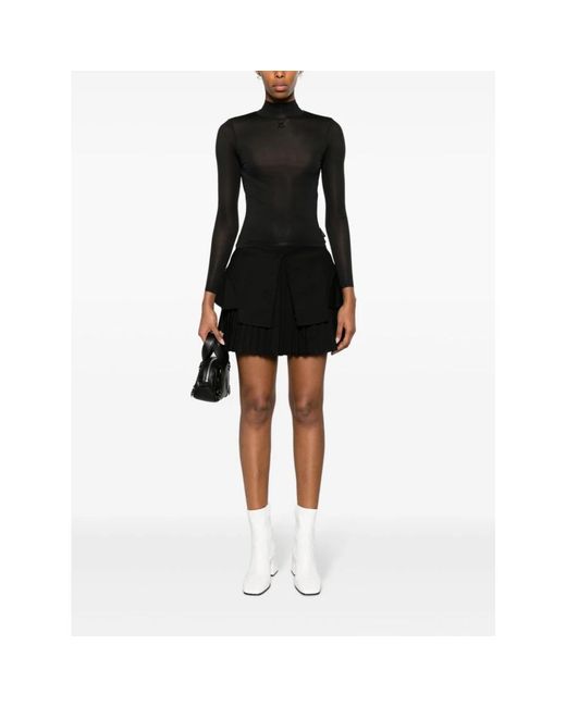 Courreges Overhemden ,Zwart ,Polyester Mockneck 2Nd Skin Top in het Black