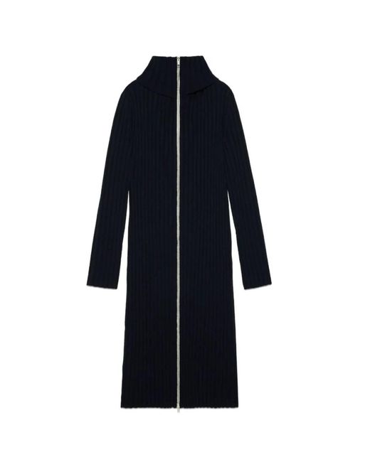 Gucci Kleedjes ,Blauw ,Wol Marineblauwe Geribbelde Gebreide Jurk in het Blue