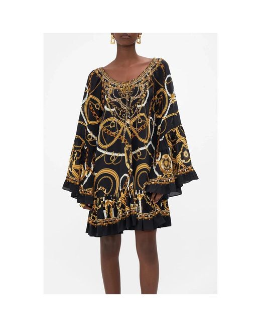 Camilla Black Abstract-print Silk A-line Minidress