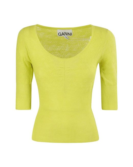 Ganni Yellow Round-Neck Knitwear