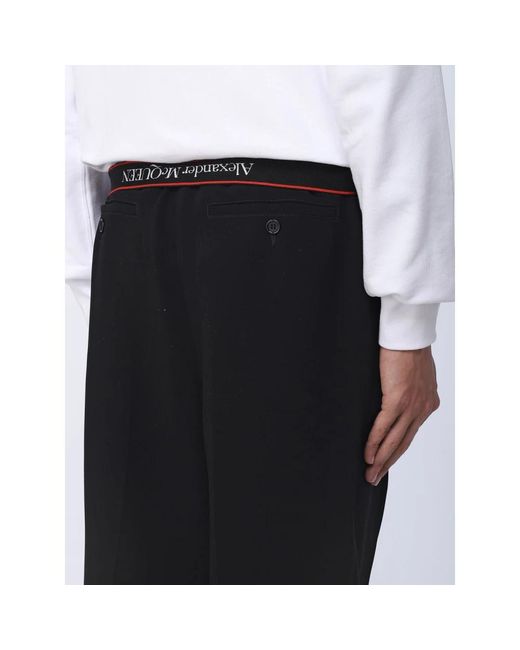 McQueen Black Sophisticated Straight-Leg Wool Trousers for men