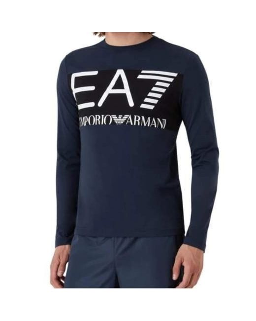 EA7 Blue Long Sleeve T-Shirts for men