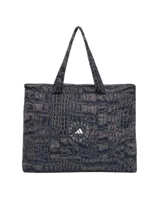 Adidas By Stella McCartney Black Schwarze Krokodil-Print Faltbare Tote Tasche