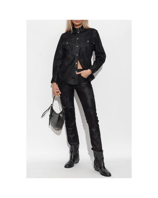Isabel Marant Overhemden ,Zwart ,Leer Karima Shirt in het Black