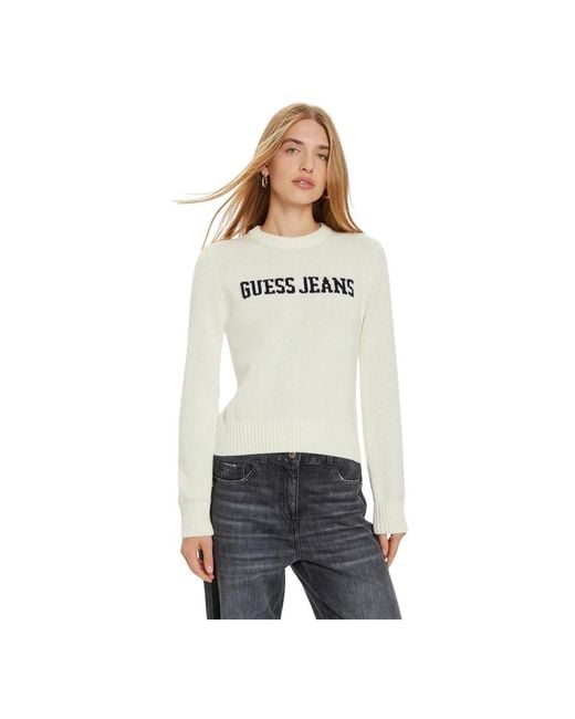 Guess White Round-Neck Knitwear