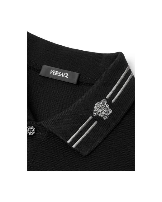 Versace Black Polo Shirt With Medusa Embroidery for men