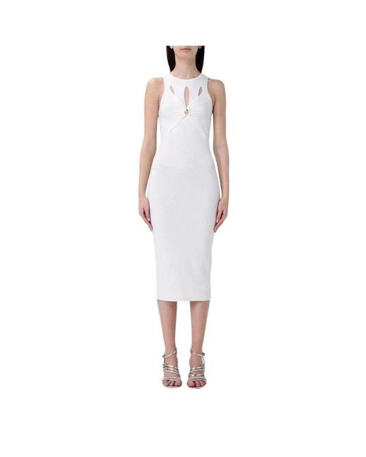 Elisabetta Franchi White Elegantes Geripptes Midi-Kleid