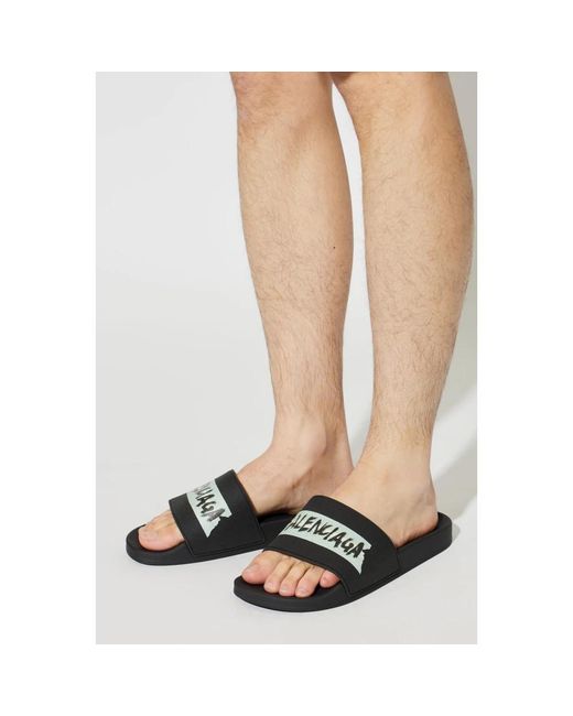 Balenciaga Black Sliders for men