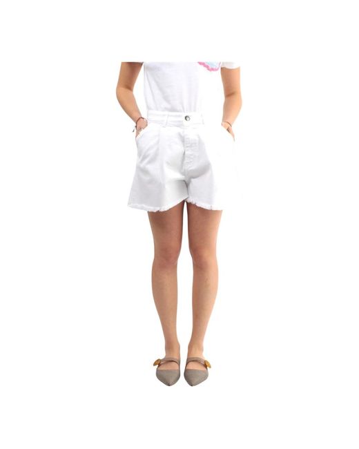 Jijil White Denim shorts mit fransensaum