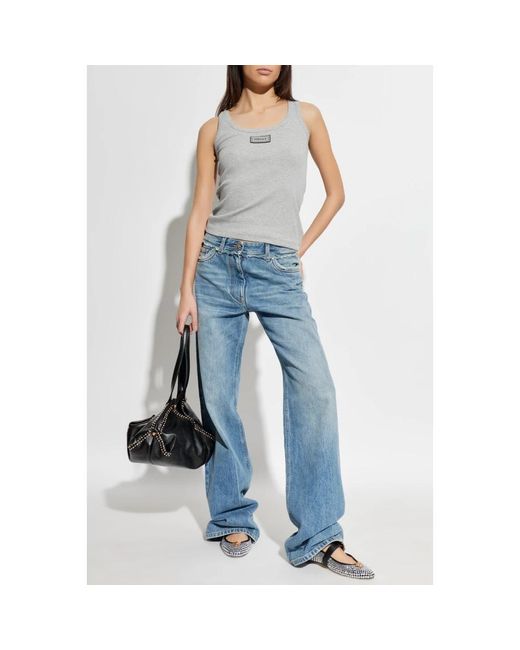Versace Tops ,Grijs ,Katoen Geribbelde Stretch Katoenen Tanktop in het Gray