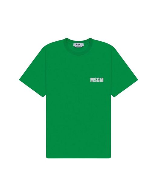 MSGM Tops ,Groen ,Katoen Groene Katoenen T-Shirt Voor Mannen in het Green voor heren