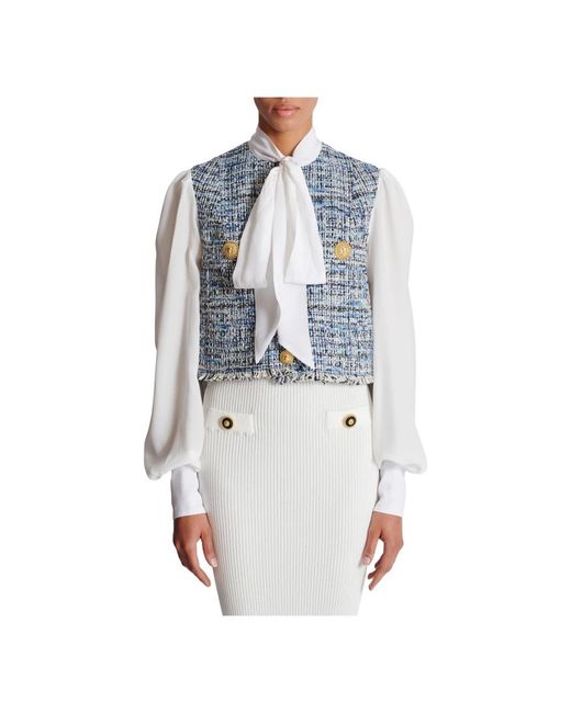 Tweed Jackets Balmain de color Blue