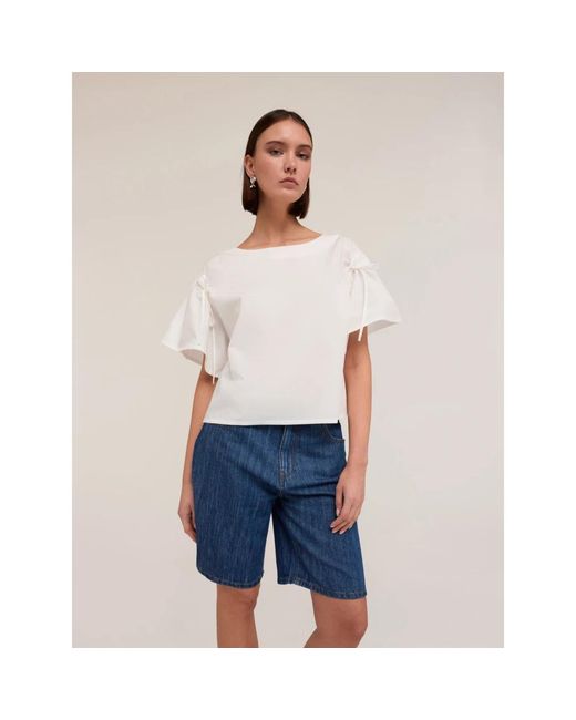 mötivi Overhemden ,Wit ,Katoen Blouse Met Trekkoordmouwen in het White