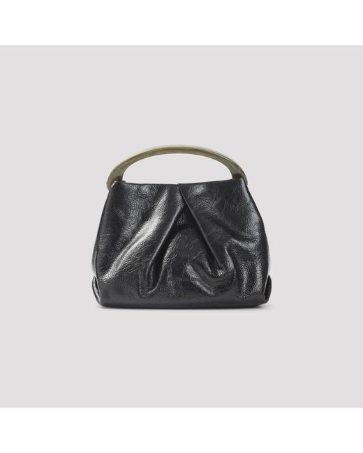 Dries Van Noten Black Schwarze Leder-Schultertasche Mit Klappe