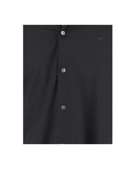Emporio Armani Slim shirt schwarz stretch stoff knopfverschluss in Blue für Herren