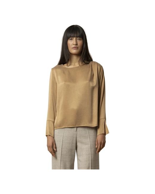Kocca Overhemden ,Bruin ,Zijdezachte Lange Mouwen Blouse in het Natural
