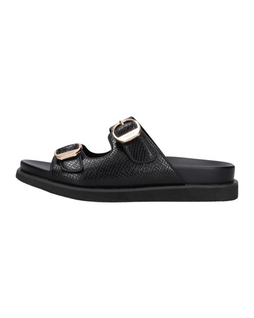 Mexx Schoenen ,Zwart ,Zwarte Leatherlook Reptielenprint Slippers in het Black