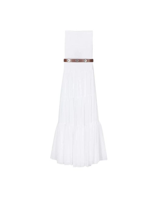 Michael Kors Elegant white maxi dress,gerüschtes georgette kleid mit taillengürtel