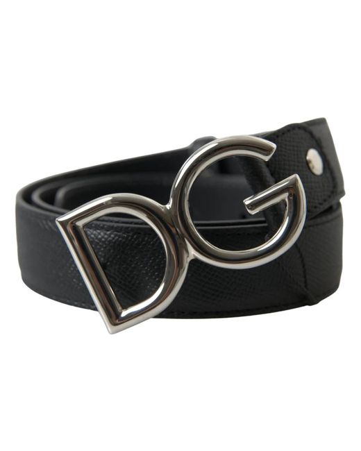 Cintura in pelle nera con fibbia in metallo argentato di Dolce & Gabbana in Black