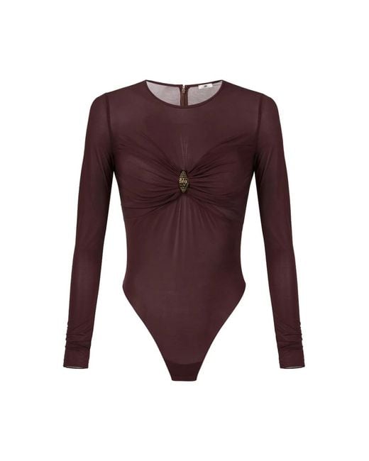 Elisabetta Franchi Purple Burgunder Jersey Bodysuit Mit Snake Motif