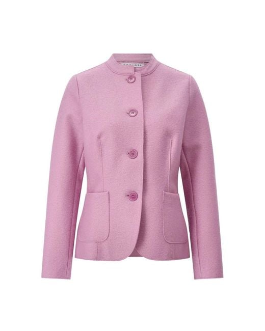 ROSSO35 Purple Klassische Wolljacke Mit Taschen