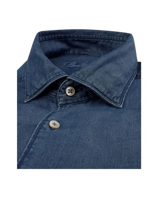 Stenstroms Overhemden ,Blauw ,Denim Slim Fit Denim Overhemd Met Cut Away Kraag in het Blue voor heren