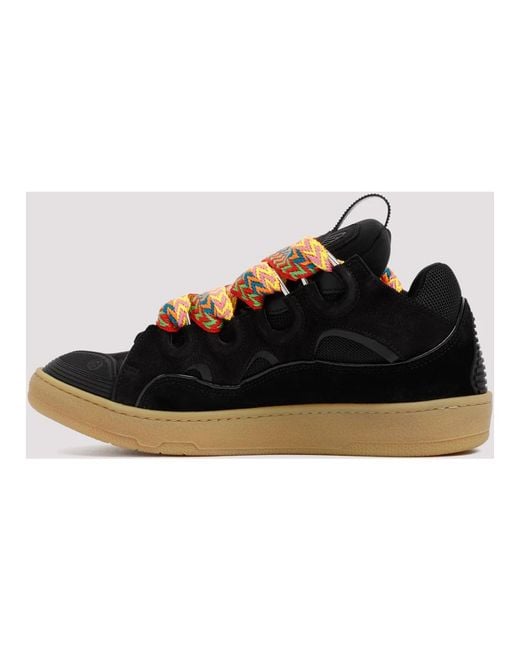 Lanvin Black Suede Leather Curb Sneakers