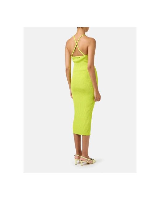 Iceberg Green Zedernfarbenes Niedrig Geschnittenes Geripptes Bleistiftkleid
