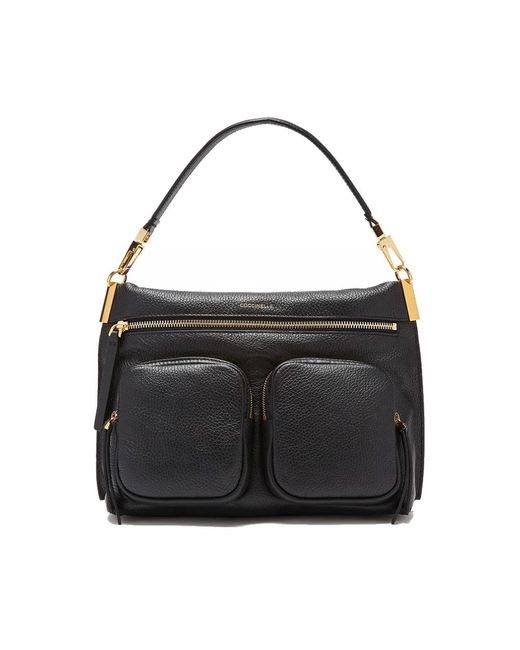 Coccinelle Black Schwarze ledertasche mit verstellbarem riemen und innentasche