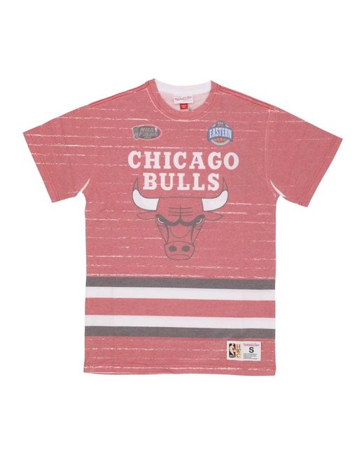 Mitchell & Ness Tops ,Veelkleurig ,Katoen Chicago Bulls Nba Jumbotron Tee in het Pink voor heren