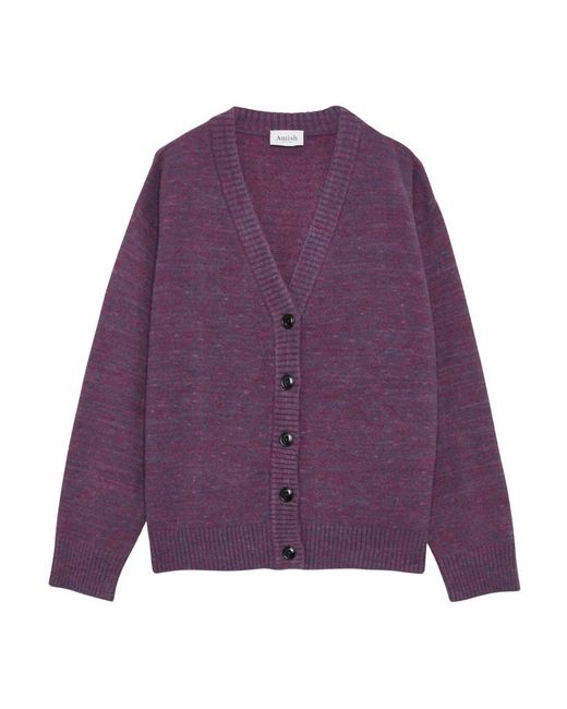 AMISH Truien & Vesten ,Veelkleurig ,Wol Paarse Korte Alpaca Cardigan in het Purple