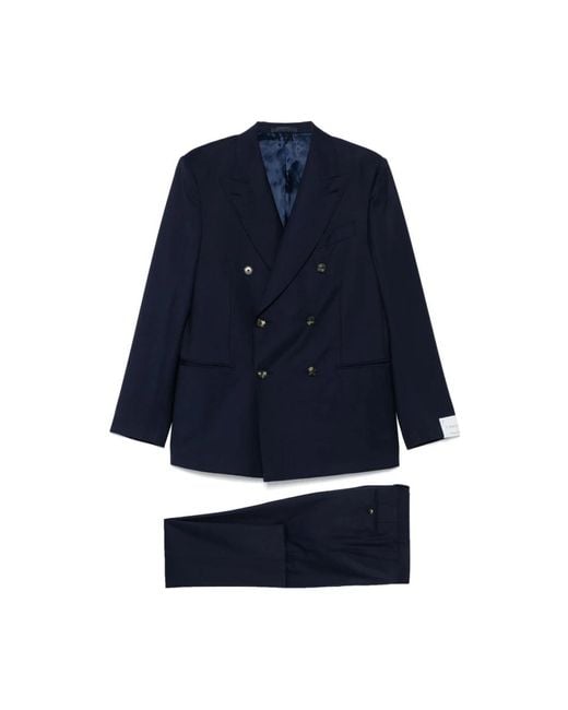 Caruso Blue Double Breasted Suits for men