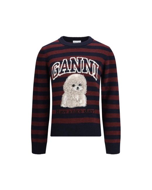 Ganni Blue Pudel Gestreifter Pullover Have A Nice Day