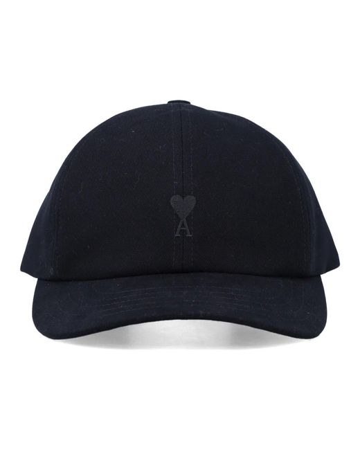 AMI Accessoires ,Zwart ,Katoen Ami De Coeur Embroidery Cap in het Blue voor heren