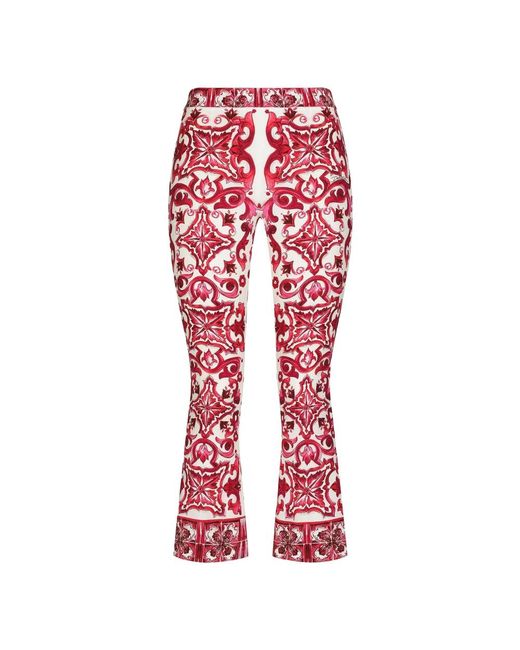 Pantaloni a zampa con stampa majolica di Dolce & Gabbana in Red