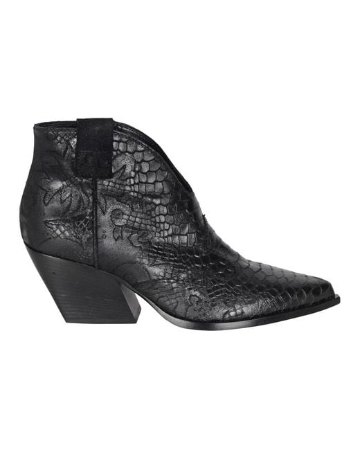 Elena Iachi Bloemen Python Leren Enkellaars in het Black