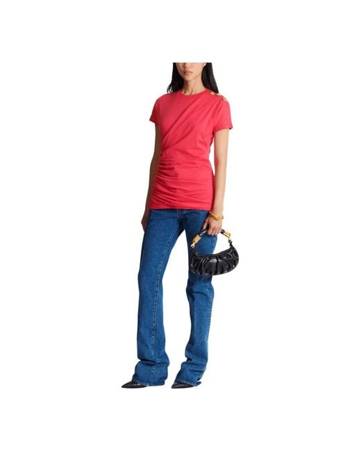 Balmain Pink Drapiertes T-Shirt Mit Knöpfen