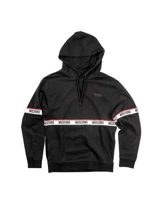 Moschino Hoodies & Sweatvesten ,Zwart ,Katoen Logo Banda All Over Katoen Fleece Hoodie in het Black voor heren