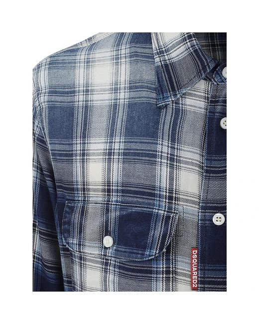 DSquared² Overhemden ,Veelkleurig ,Katoen Blauw Geruite Katoenen Overhemd Aw 25 in het Blue voor heren