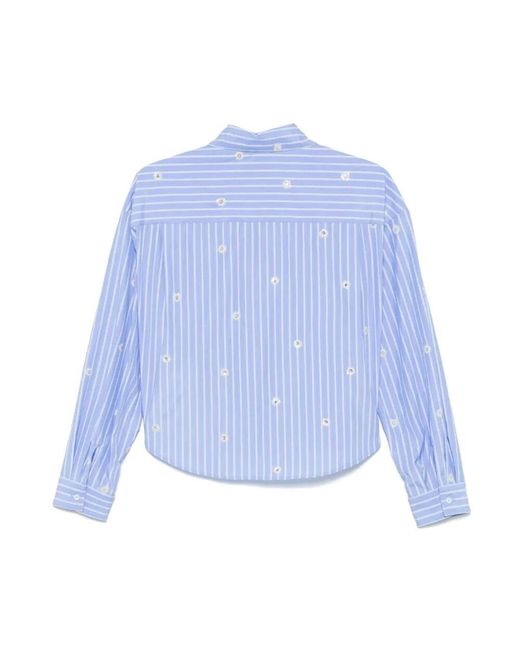 Aspesi Blue Gestreiftes Besticktes Hemd