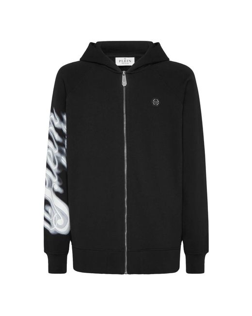 Philipp Plein Hoodies & Sweatvesten ,Zwart ,Katoen Zip Hoodie Blur Signature in het Black voor heren