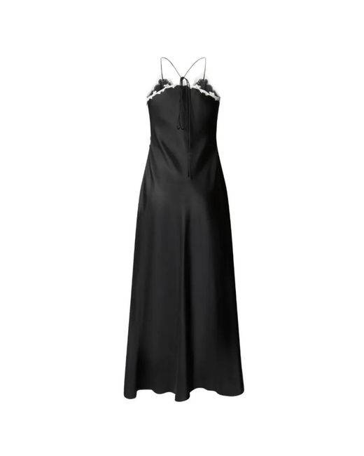 Pinko Black Slit And Lace Inserts Long Dress